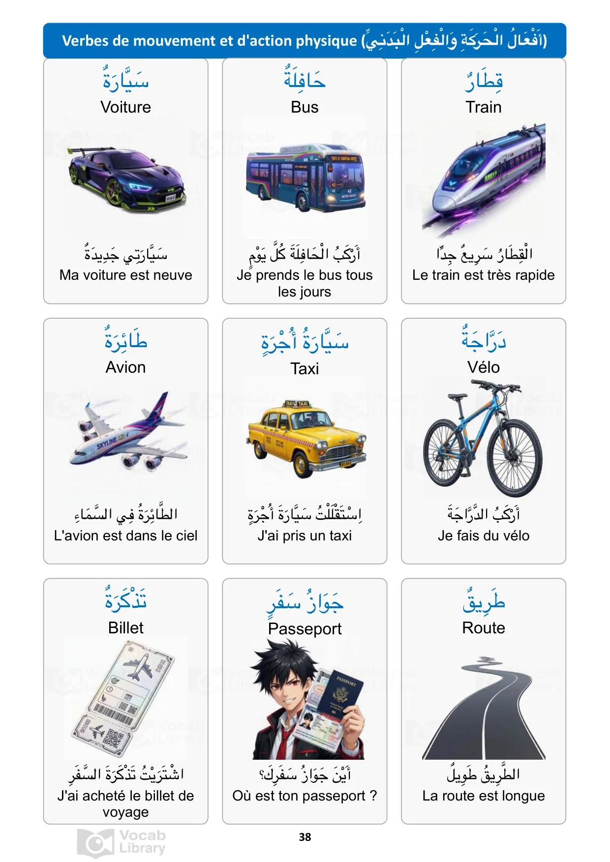Vocabulaire transports et voyage en arabe